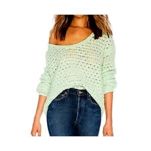 Free People Crashing Waves Mint Green Over Sized Off Shoulder Sweater Sz Small